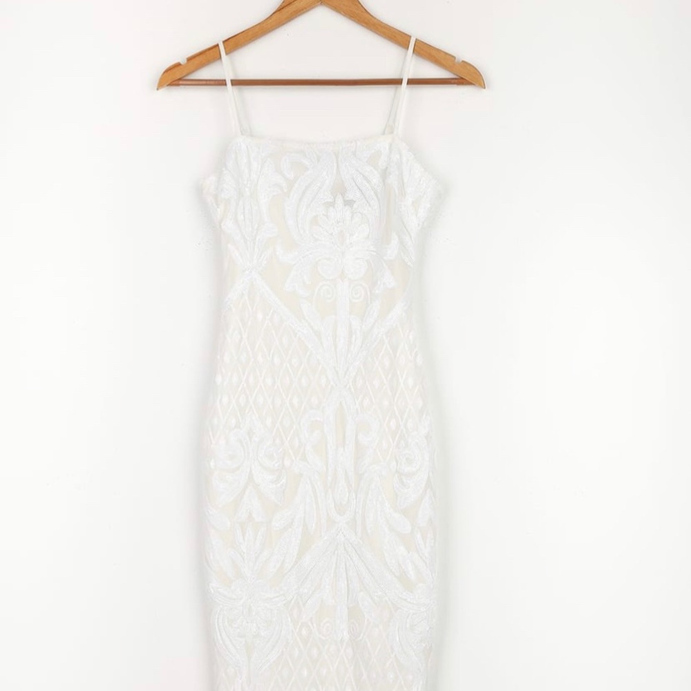Lulu’s cheers to midnight white sequin midi dress